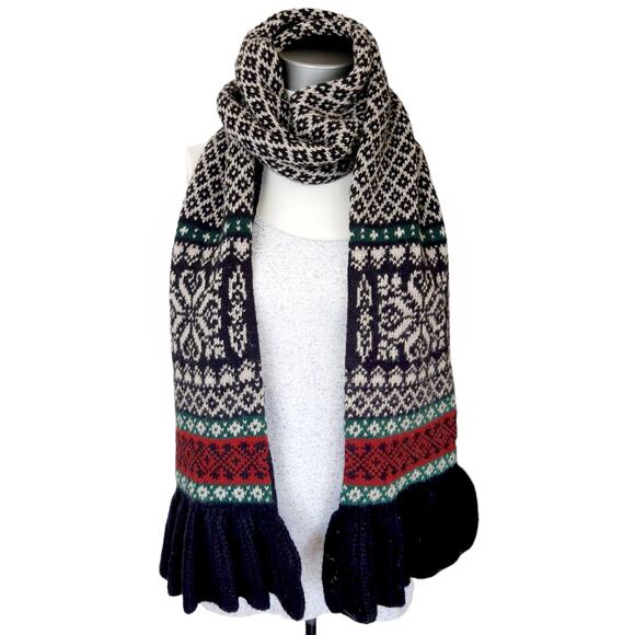 RALPH LAUREN RUGBY wool angora knit ruffle cozy preppy winter long scarf multi - Picture 1 of 5
